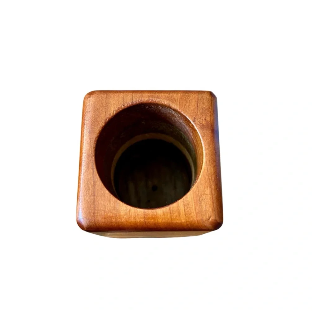 Vintage MCM Stacked Wood Pencil Holder Desk Accessory
